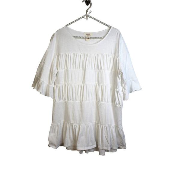 Sundance White 100% Cotton Short Flutter Sleeve Tiered Top Size Large - Picture 1 of 5
